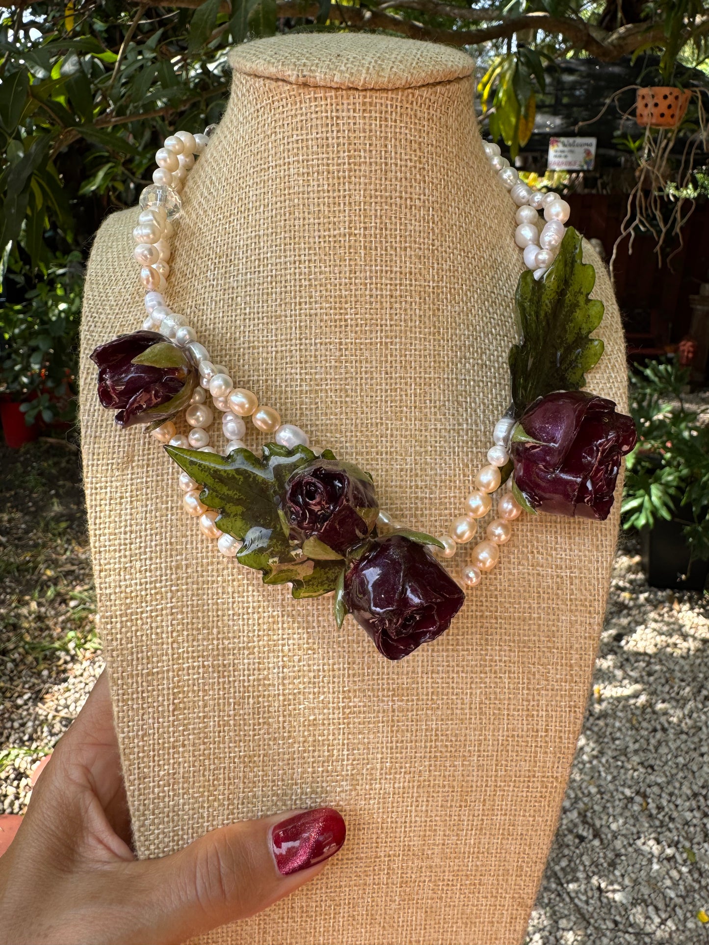 5 Valentina Eternal Rose – Real Red Rose in UV Resin & Freshwater Pearl Necklace | Handmade Floral Jewelry