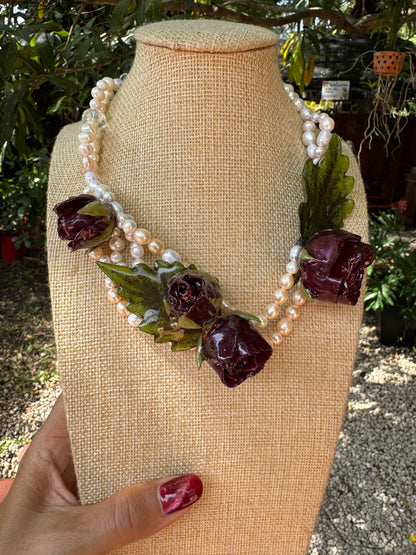 5 Valentina Eternal Rose – Real Red Rose in UV Resin & Freshwater Pearl Necklace | Handmade Floral Jewelry