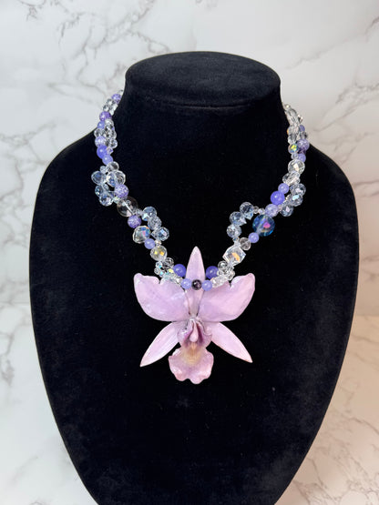 Serena Purple Real Cattleya Orchid Necklace | Handmade Flower Jewelry | Botanical Statement Pendant