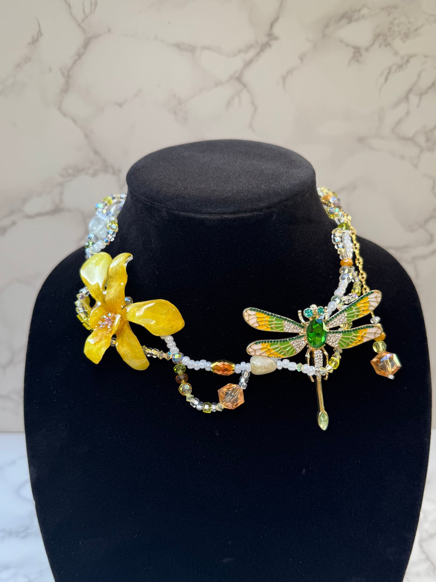 Golden Orchid Dragonfly Necklace