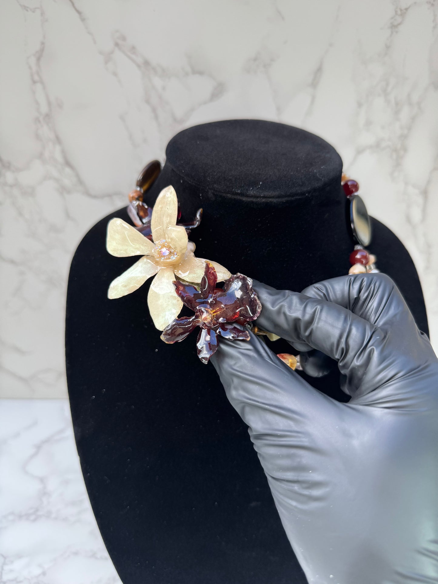 Trinity Orchid Harmony Three Mini Orchid Orchid Necklace – Crystal & Stone Beaded Handmade Jewelry