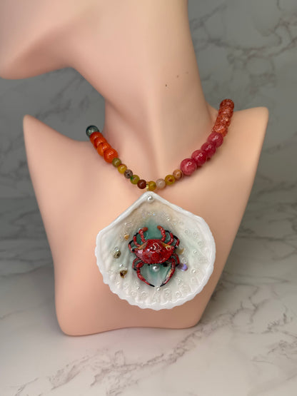 The Red Jaiba  Shell Necklace - Encapsulated in Real Shell with UV Resin