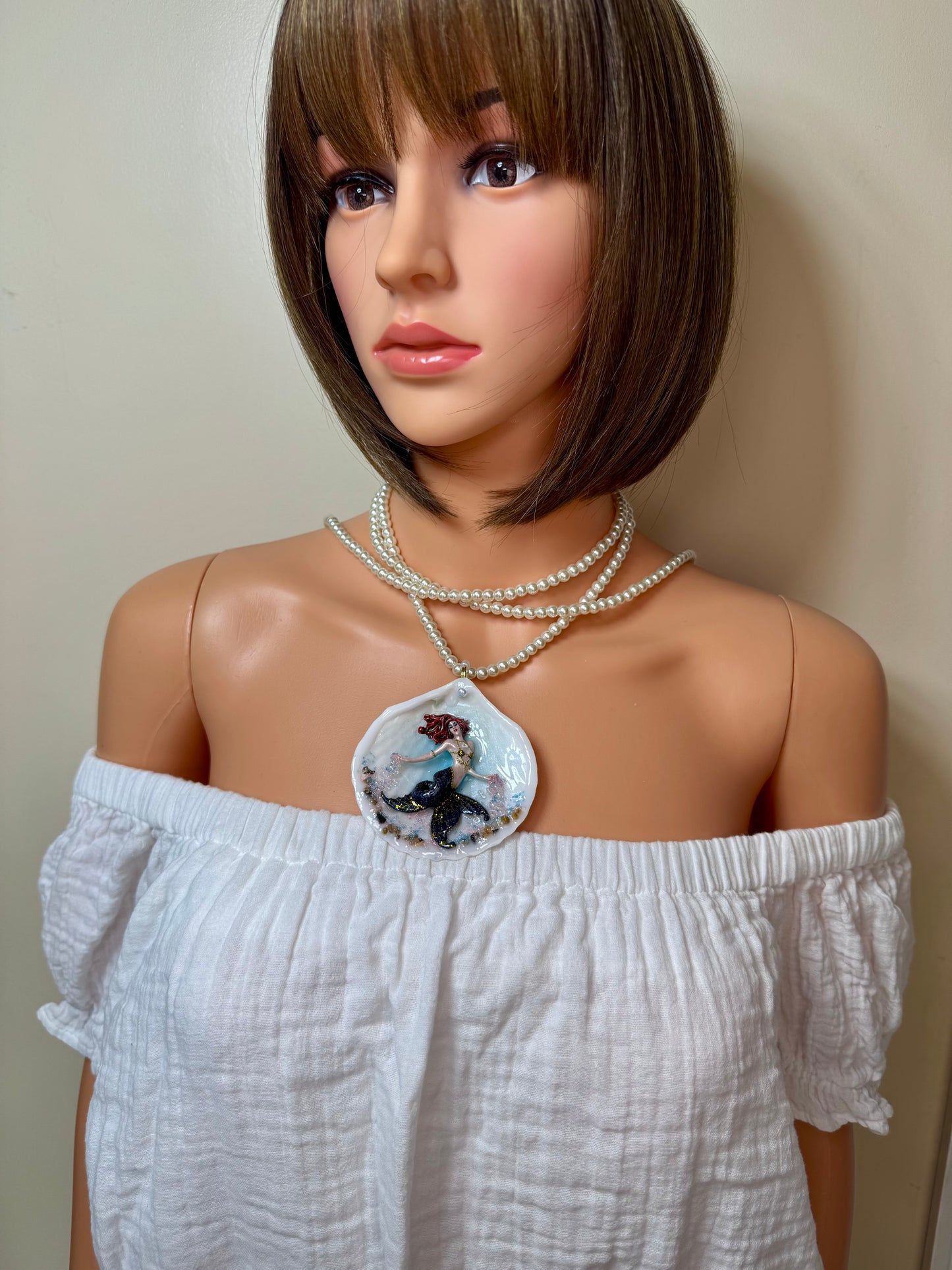 Wednesday Ocean Mermaid Necklace | Handmade Seashell Jewelry | Brass Shell Accents | One-of-a-Kind Coastal Art