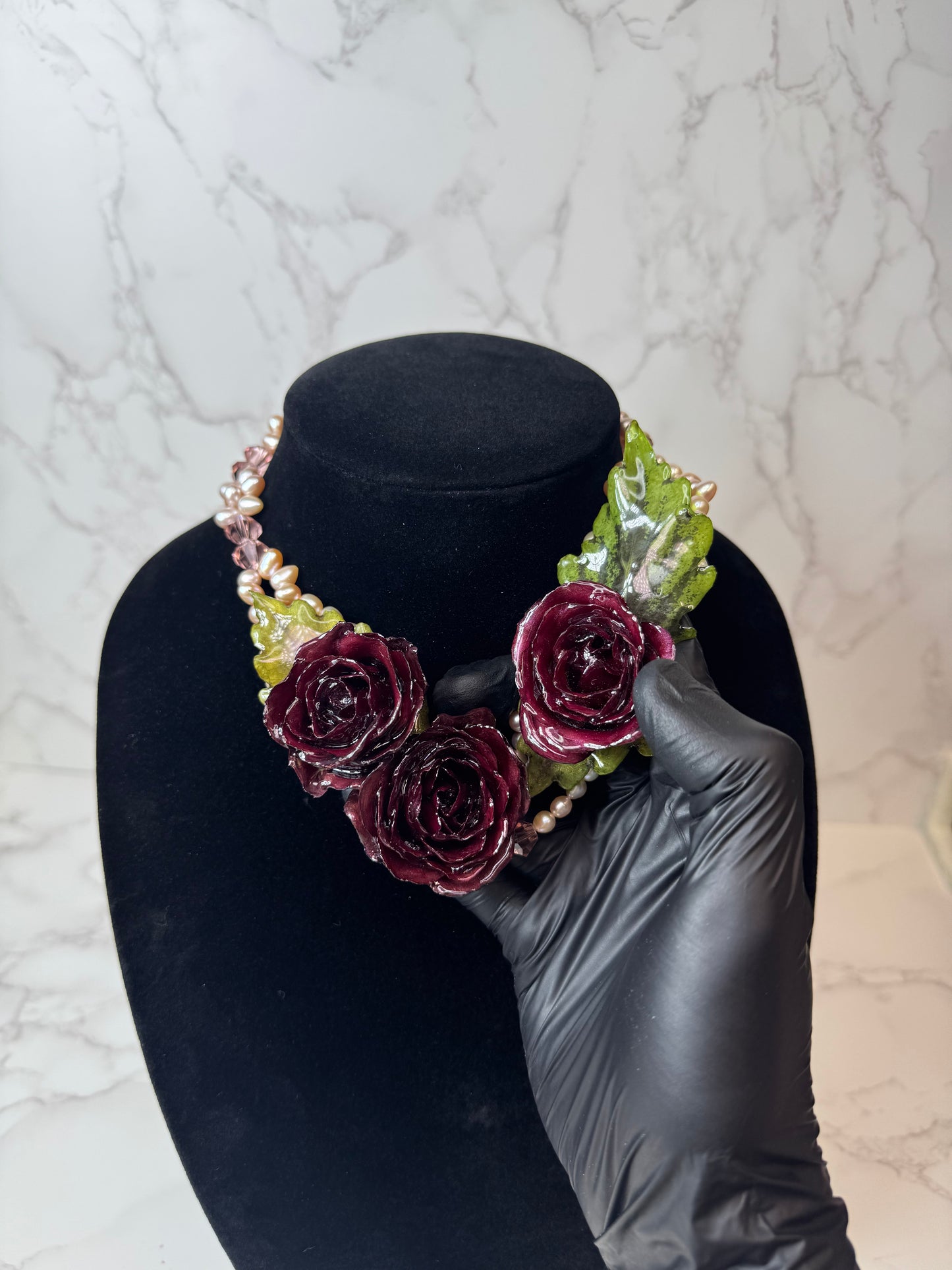 4 Isabella Eternal Rose – Real Red Rose in UV Resin & Freshwater Pearl Necklace | Handmade Floral Jewelry | Made in USA