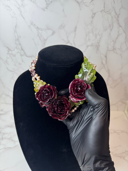 4 Isabella Eternal Rose – Real Red Rose in UV Resin & Freshwater Pearl Necklace | Handmade Floral Jewelry | Made in USA