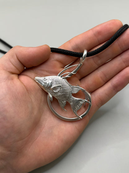 Giant Hogfish And Hook Necklace, 925 Sterling Silver