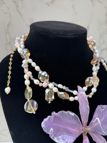 Blush Lavender Cattleya Natural Purple Cattleya Orchid Necklace – Freshwater Pearls & Crystal Beads