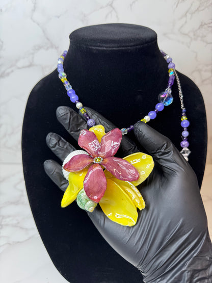 Summer Real Starfish & Preserved Flower Necklace Handmade Ocean & Botanical Jewelry