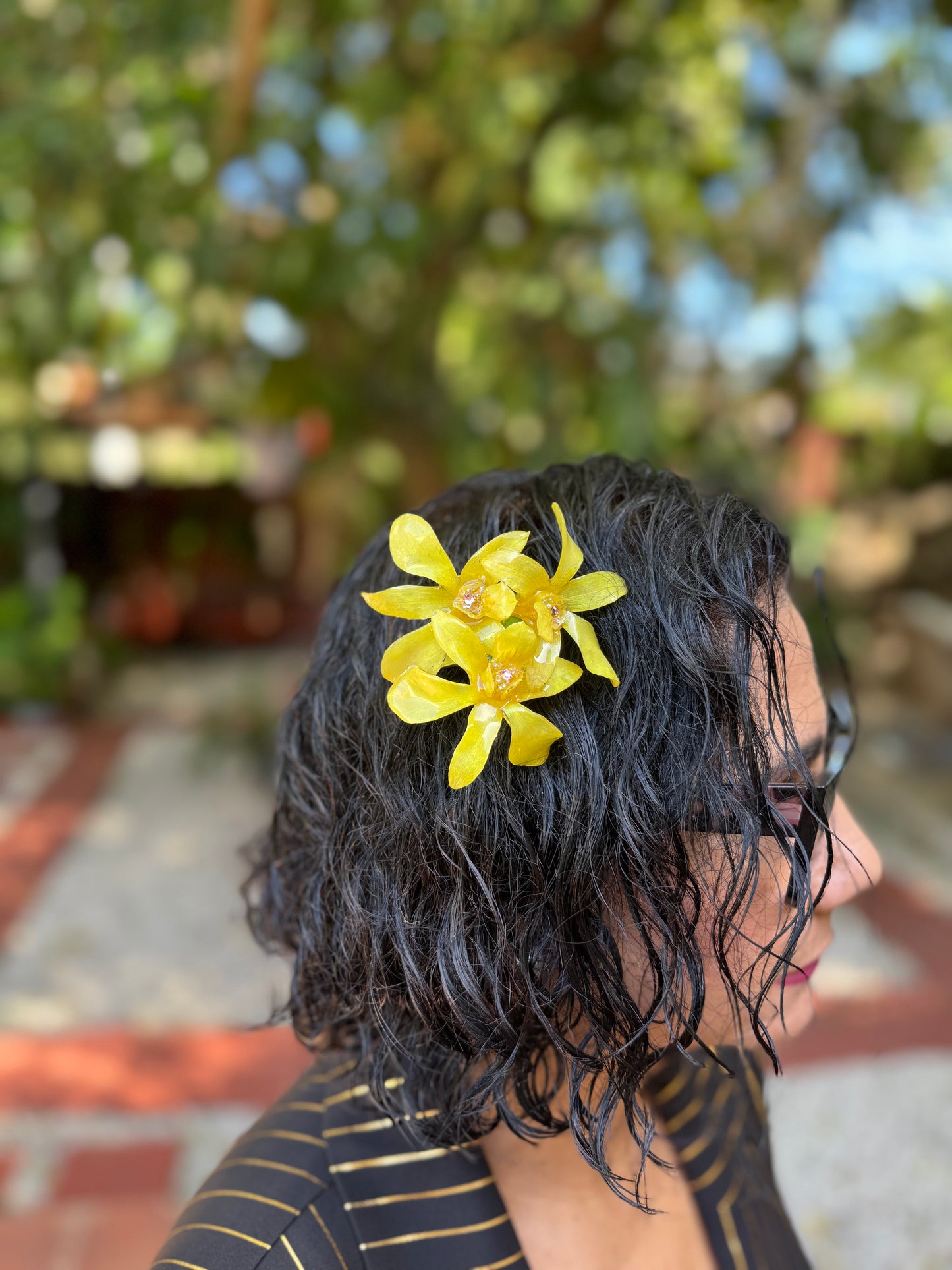 Blushing Golden Trinity Orchid Triple Mini Orchid Flower Jewelry – Necklace, Hair Clip & Brooch | Handmade Floral Jewelry