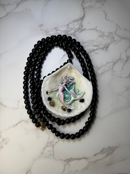 December Icy Pink Mermaid Sea Shell Necklace – Mermaid in Shell with UV Resin