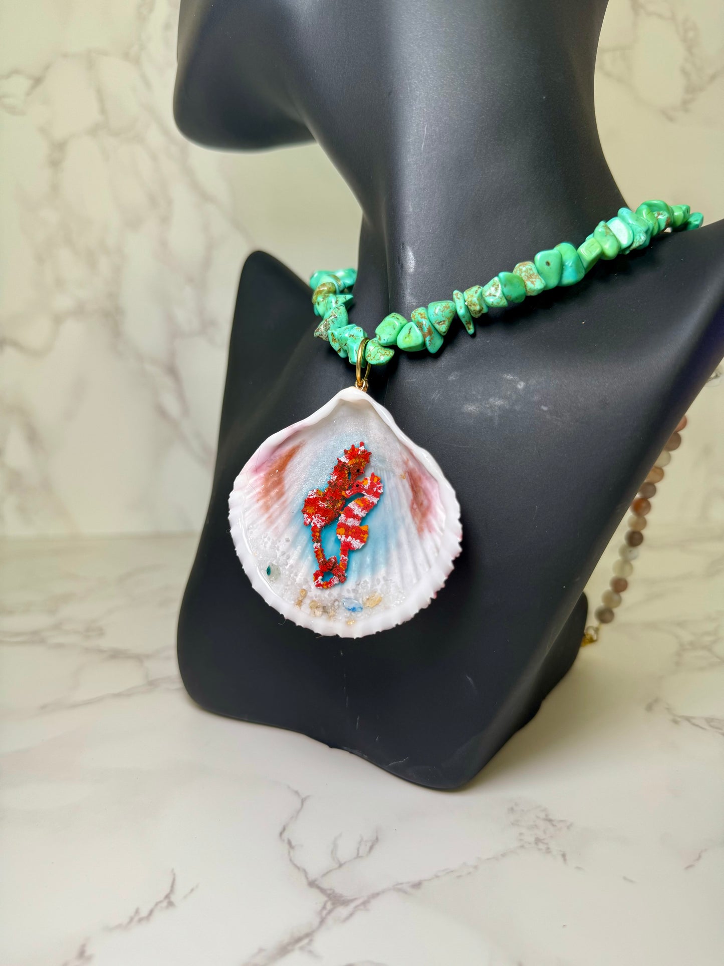 Cute Couple Seahorse Necklace Resin‑Encased Shell Collection Shell Necklaces, Epoxy Resin Necklace
