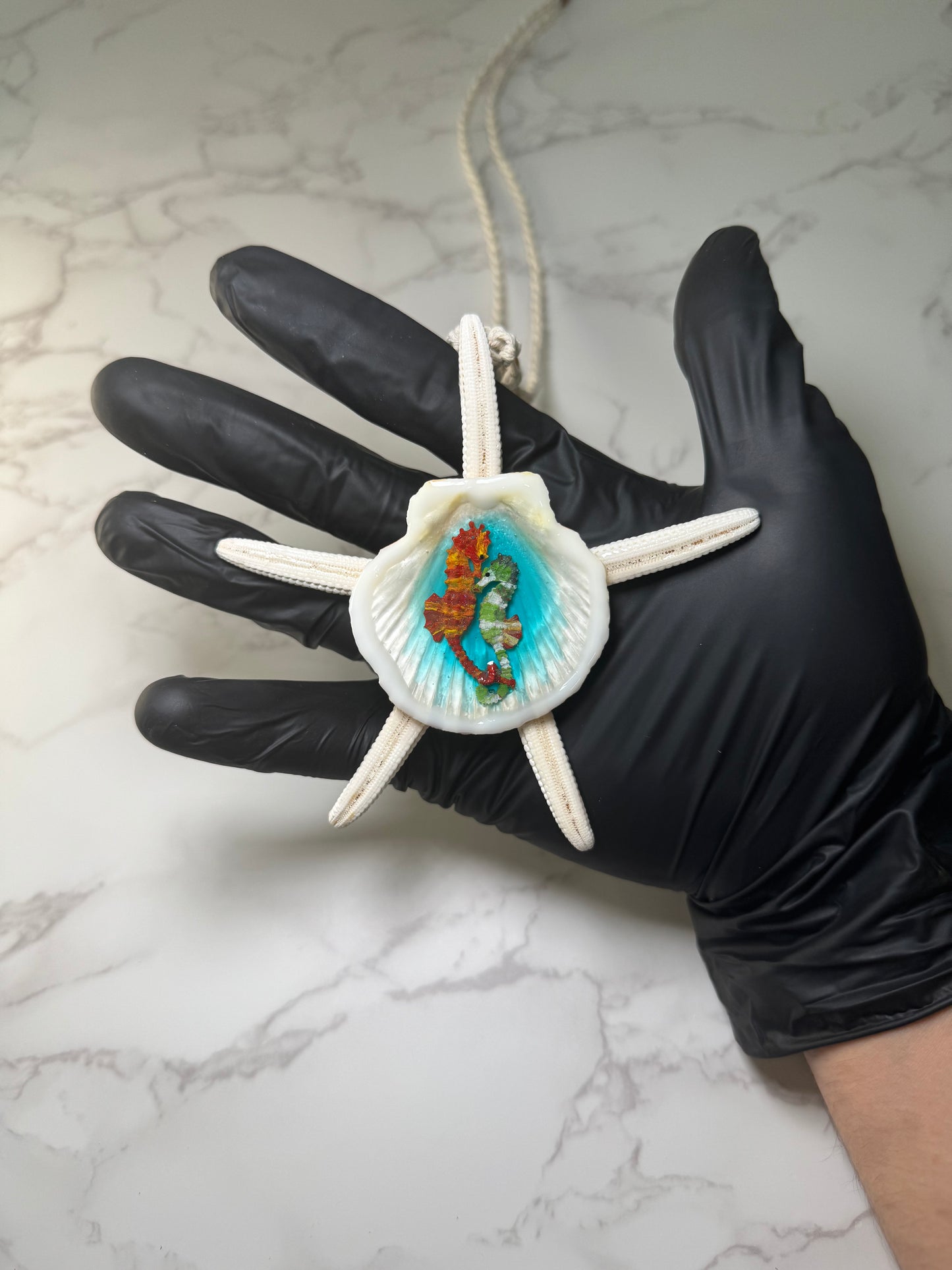 Starfish & Seahorses Ocean Pendant – Real Shell Encapsulated in UV Resin