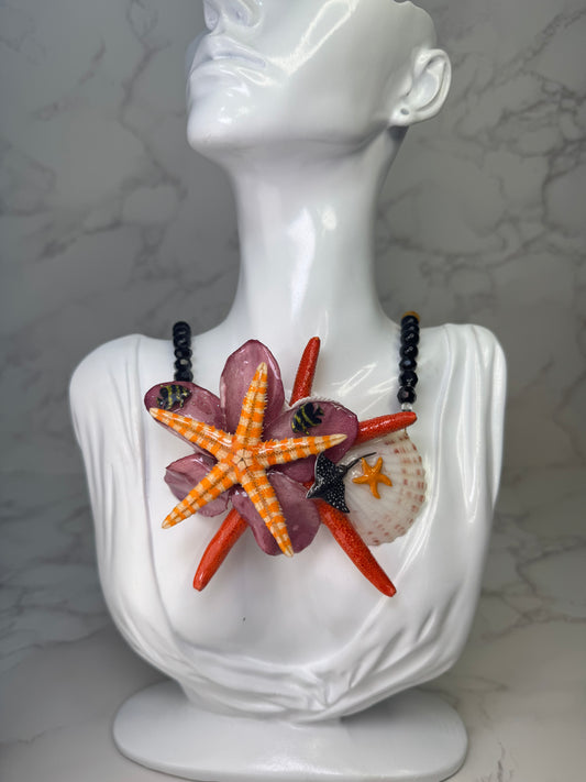Pomegranate Flower & Ocean Life Necklace