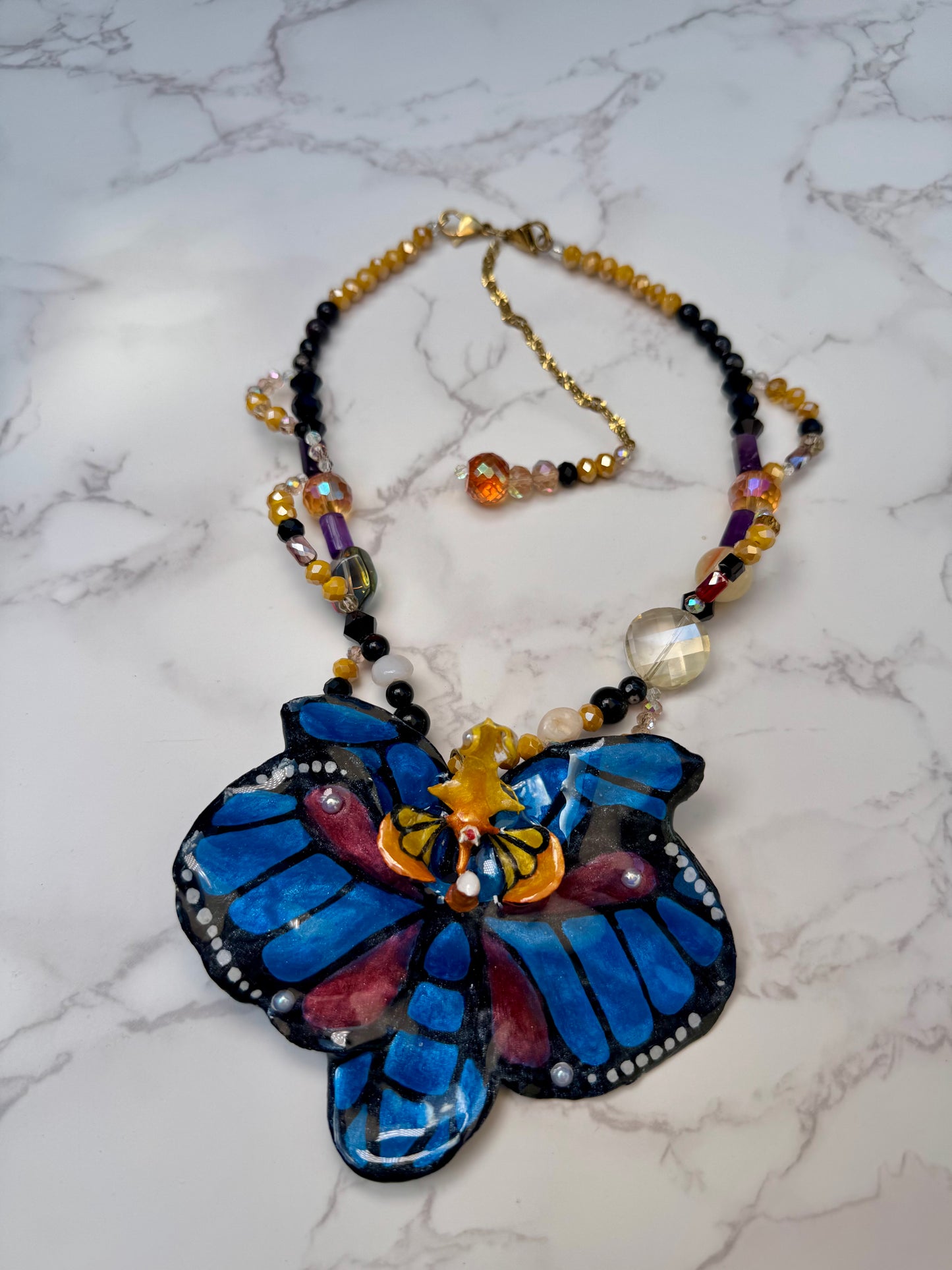 Painted Flight Real Orchid Butterfly Necklace | Hand Painted Flower Jewelry | Botanical Resin Art Pendant