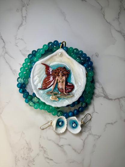 Alba Mermaid Sea Shell Necklace Set – Mermaid in Shell with UV Resin