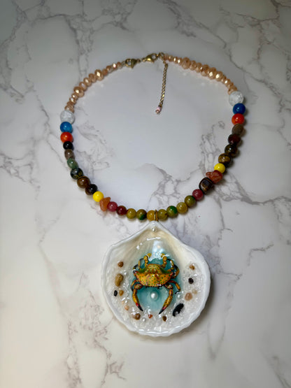 Yellow Crab Shell Necklace - Encapsulated in Real Shell with UV Resin