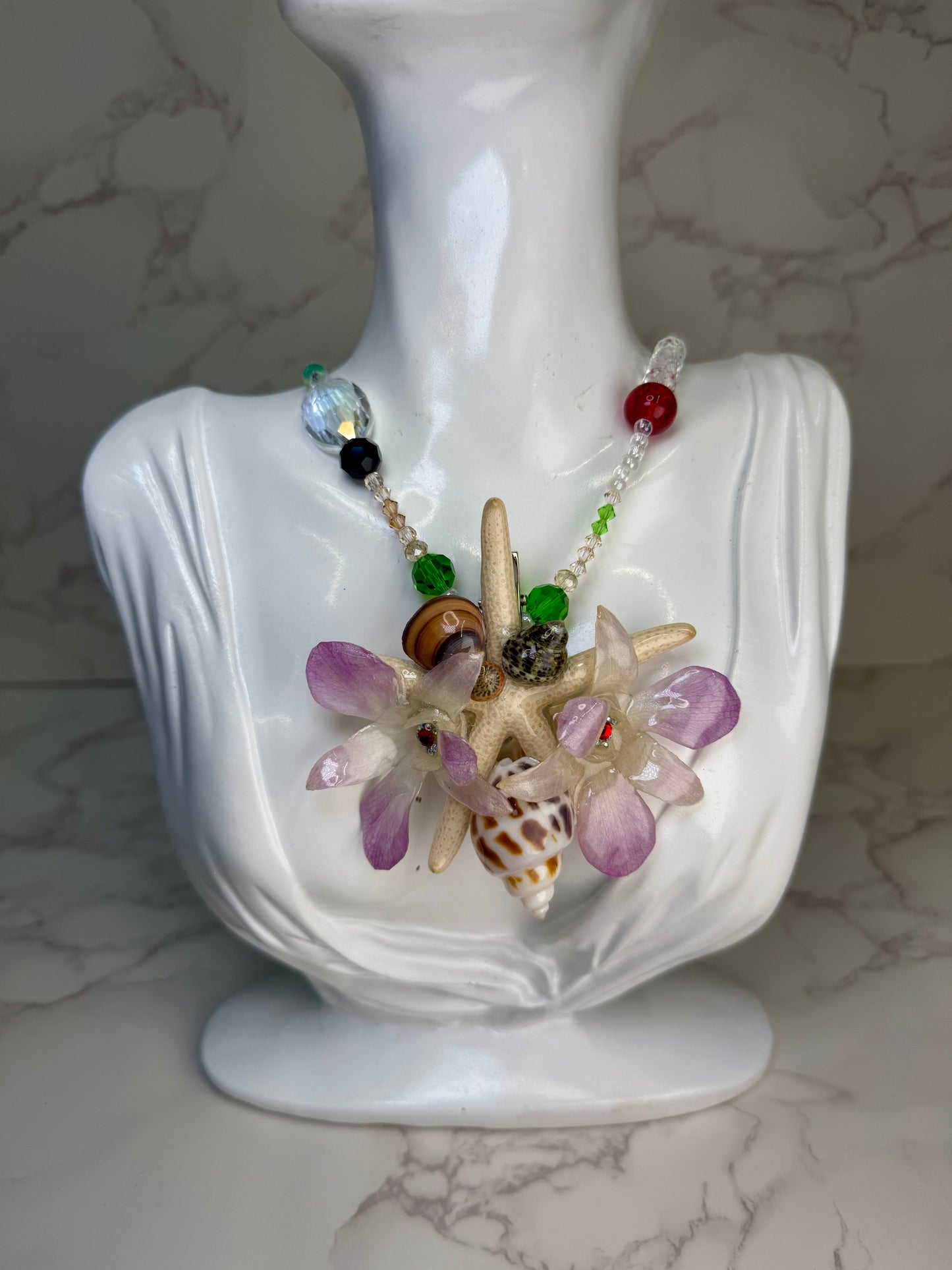 Elena Real Starfish & Preserved Flower Necklace | Convertible Hair Clip | Handmade Ocean & Botanical Jewelry