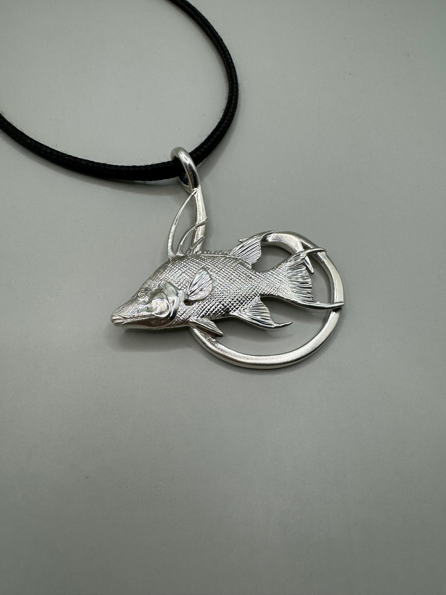 Giant Hogfish And Hook Necklace, 925 Sterling Silver