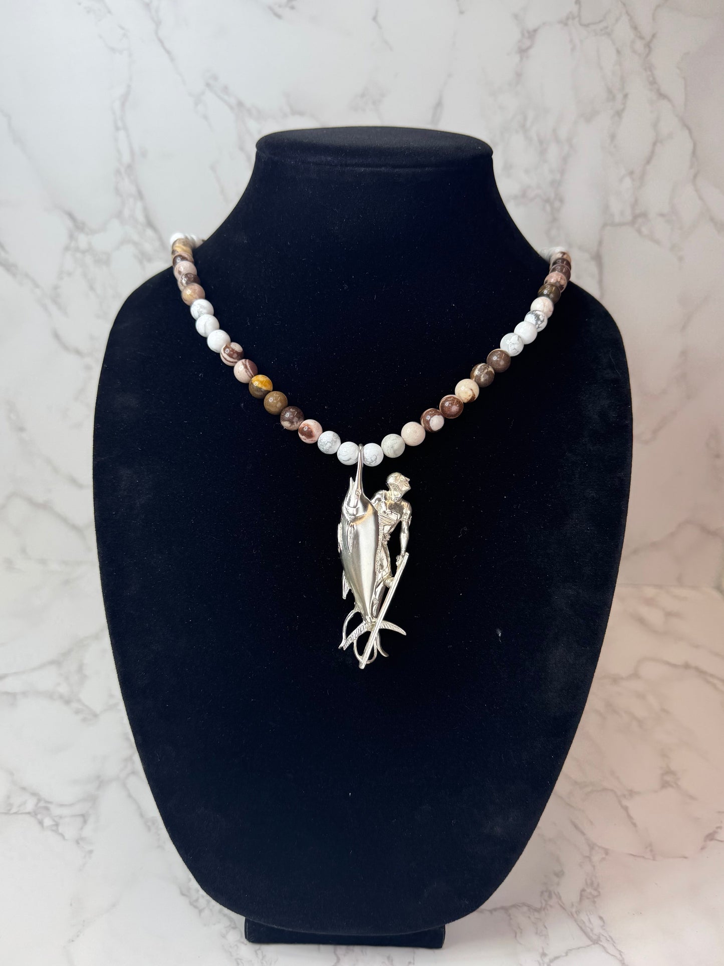 Marlin Diver 925 Sterling Silver Hand Made Necklace | One-of-a-Kind Coastal Art