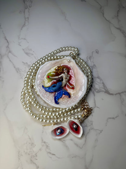 Rubi Mermaid Sea Shell Necklace Set – Mermaid in Shell with UV Resin