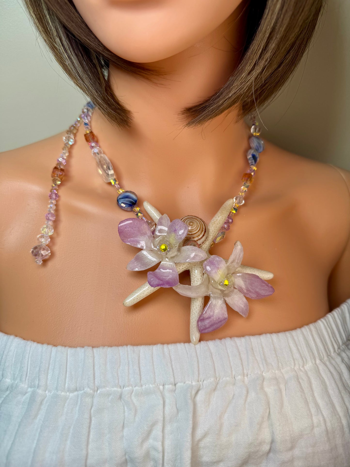 March Real Starfish & Preserved Flower Necklace | Convertible Hair Clip | Handmade Ocean & Botanical Jewelry