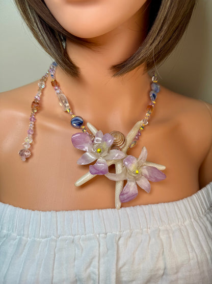 March Real Starfish & Preserved Flower Necklace | Convertible Hair Clip | Handmade Ocean & Botanical Jewelry
