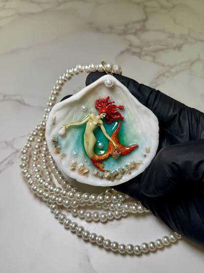 Summer Orange Mermaid Sea Shell Necklace – Mermaid in Shell with UV Resin