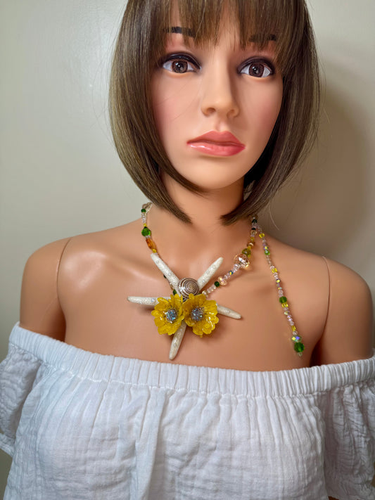 January Real Starfish & Preserved Flower Necklace | Convertible Hair Clip | Handmade Ocean & Botanical Jewelry