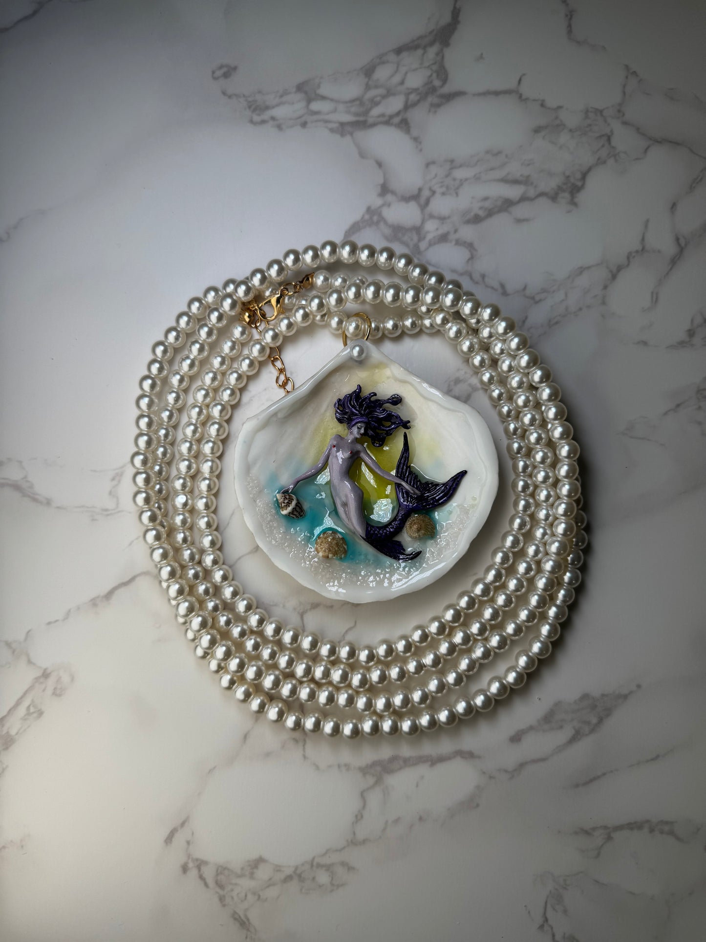 November All Purple Mermaid Sea Shell Necklace – Mermaid in Shell with UV Resin