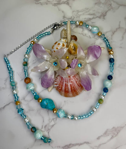 Celeste Real Starfish & Preserved Flower Necklace | Convertible Hair Clip | Handmade Ocean & Botanical Jewelry