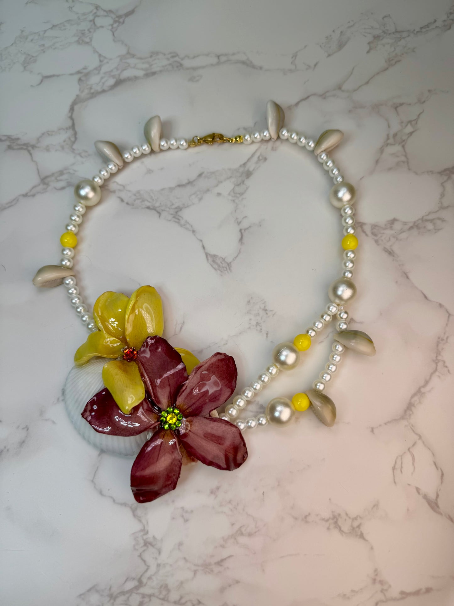 Sofia Real Seashell & Preserved Flower Necklace | Handmade Ocean & Botanical Jewelry