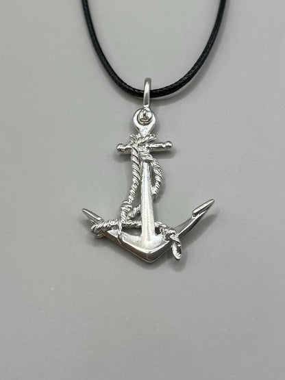 Rope Tangled Anchor Necklace, 925 Sterling Silver