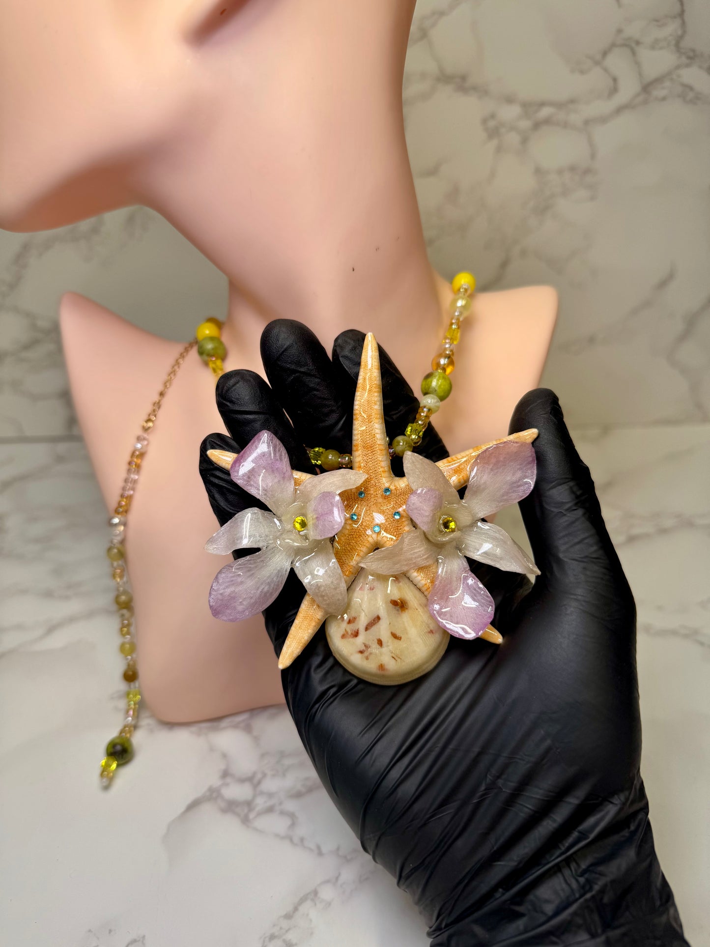 Sofía Real Starfish & Preserved Flower Necklace | Convertible Hair Clip | Handmade Ocean & Botanical Jewelry