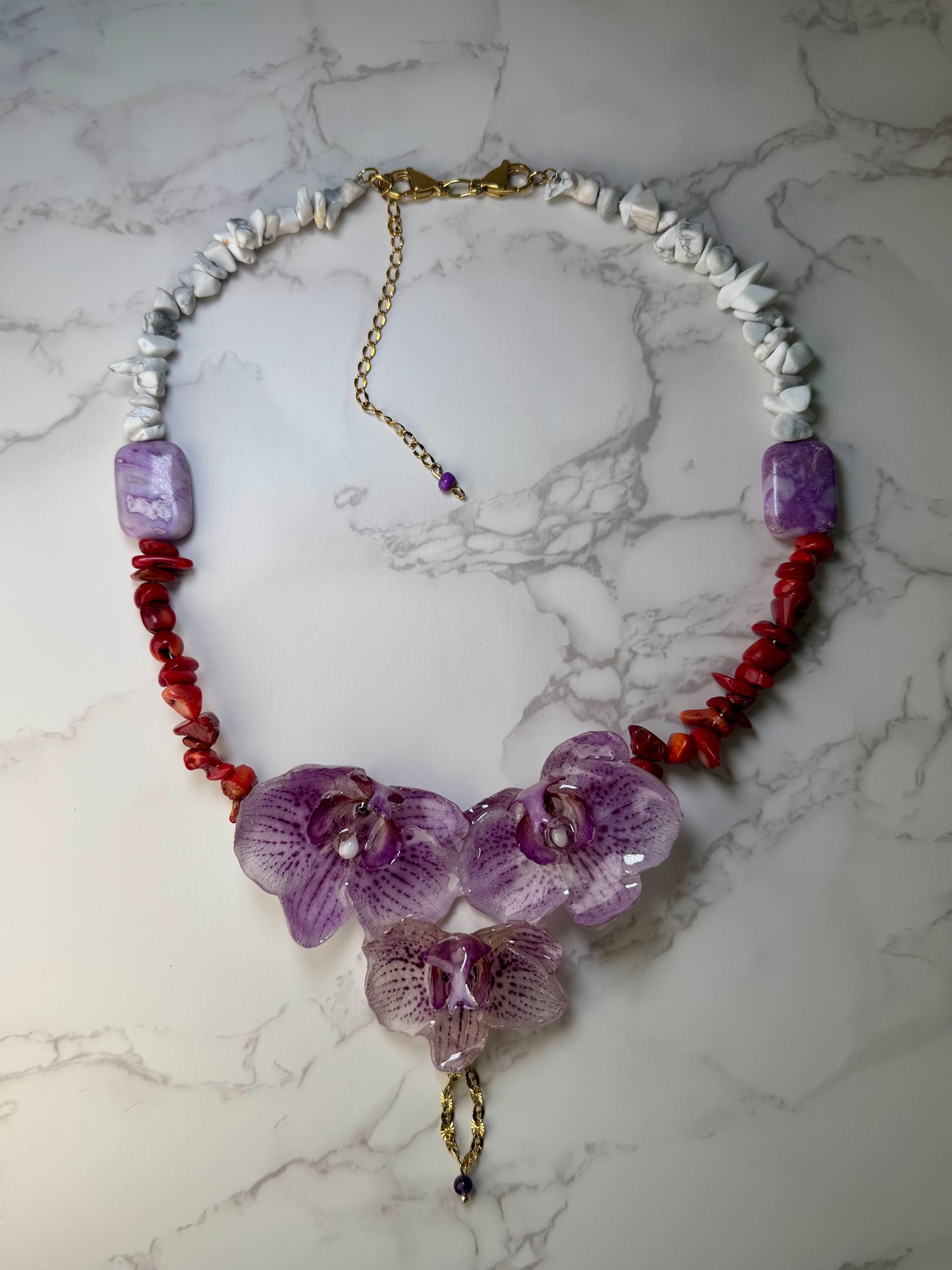 Triple Small Purple Orchids Necklace - Real Orchid Necklace – Natural Flower Preserved in Resin