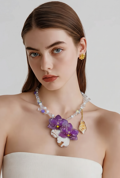 Double Purple Orchid Necklace - Real Orchid Necklace – Natural Flower Preserved in Resin