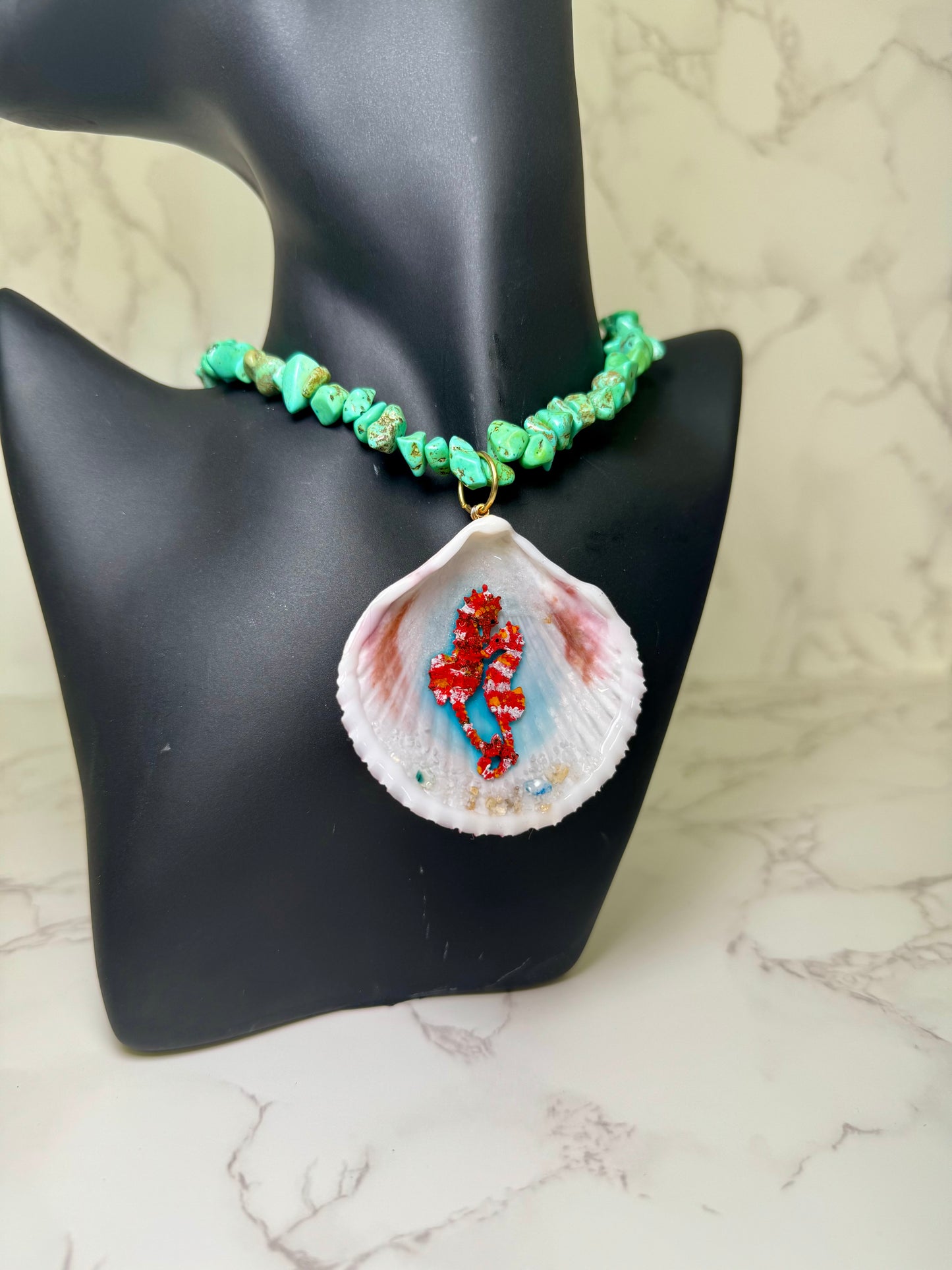 Cute Couple Seahorse Necklace Resin‑Encased Shell Collection Shell Necklaces, Epoxy Resin Necklace