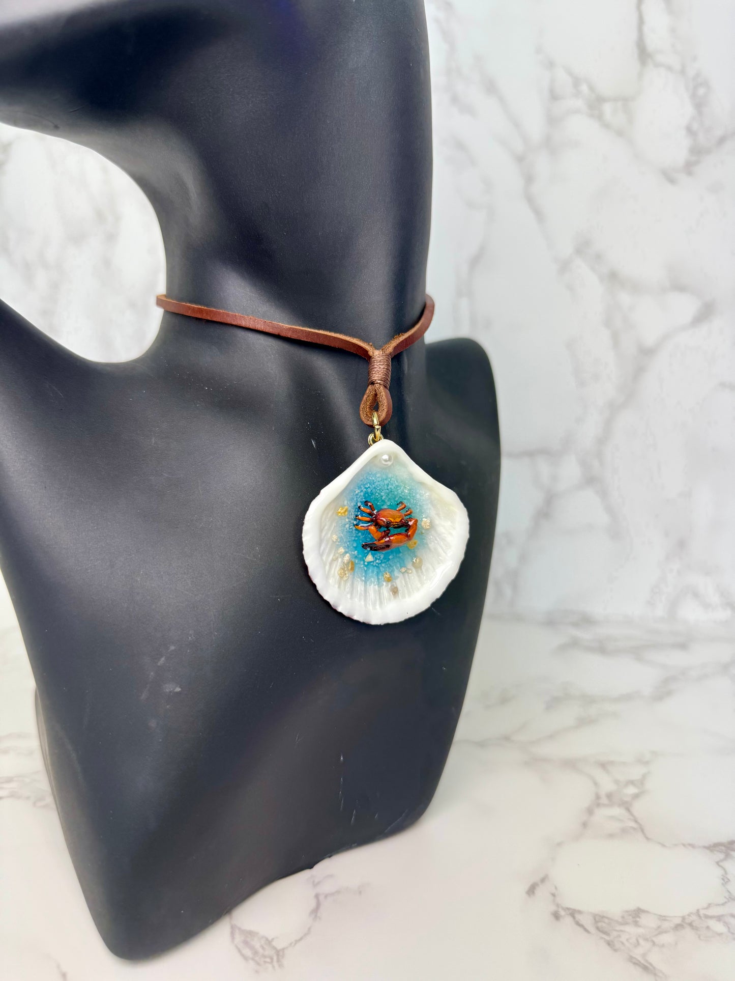 Mini Red Sand Crab Handmade Mini Sand Crab Necklace Encapsulated in Real Shell with UV Resin