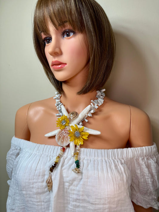 April Real Starfish & Preserved Flower Necklace | Convertible Hair Clip | Handmade Ocean & Botanical Jewelry