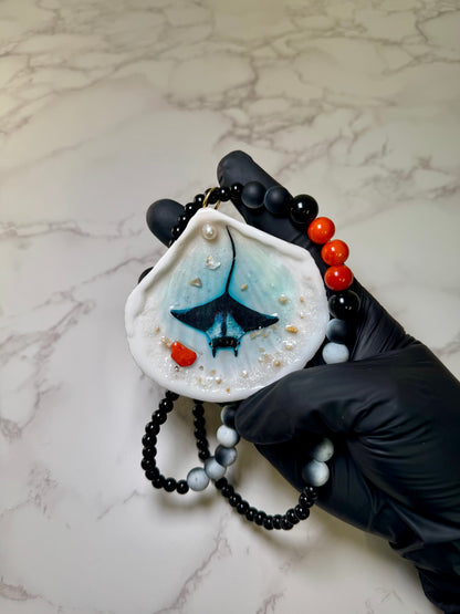 Beautiful Manta Ray Handmade Manta Ray Necklace Encapsulated in Real Shell with UV Resin on Fine Crystal Beads