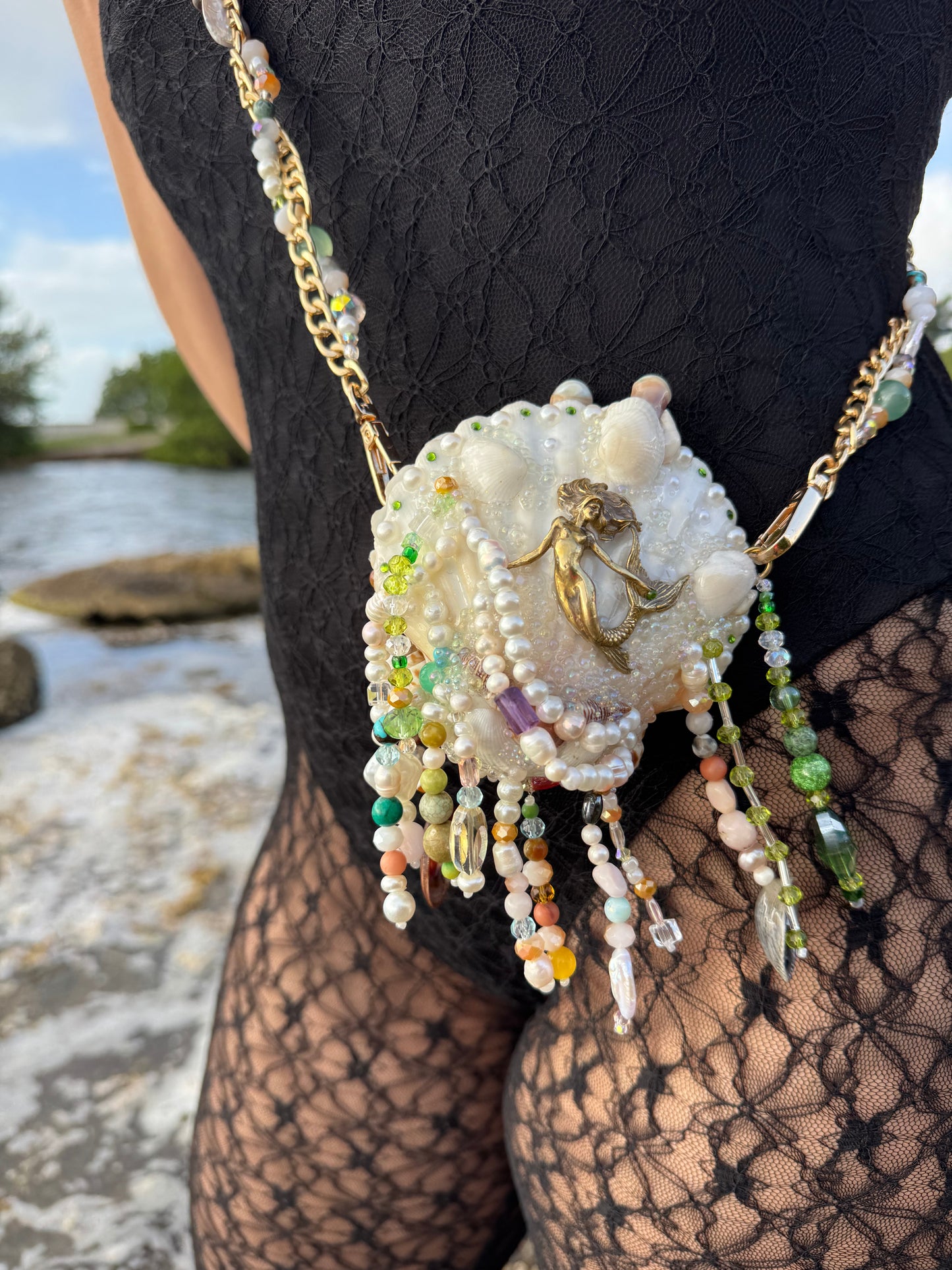 Aqua-Mermaid Seashell Treasure Purse