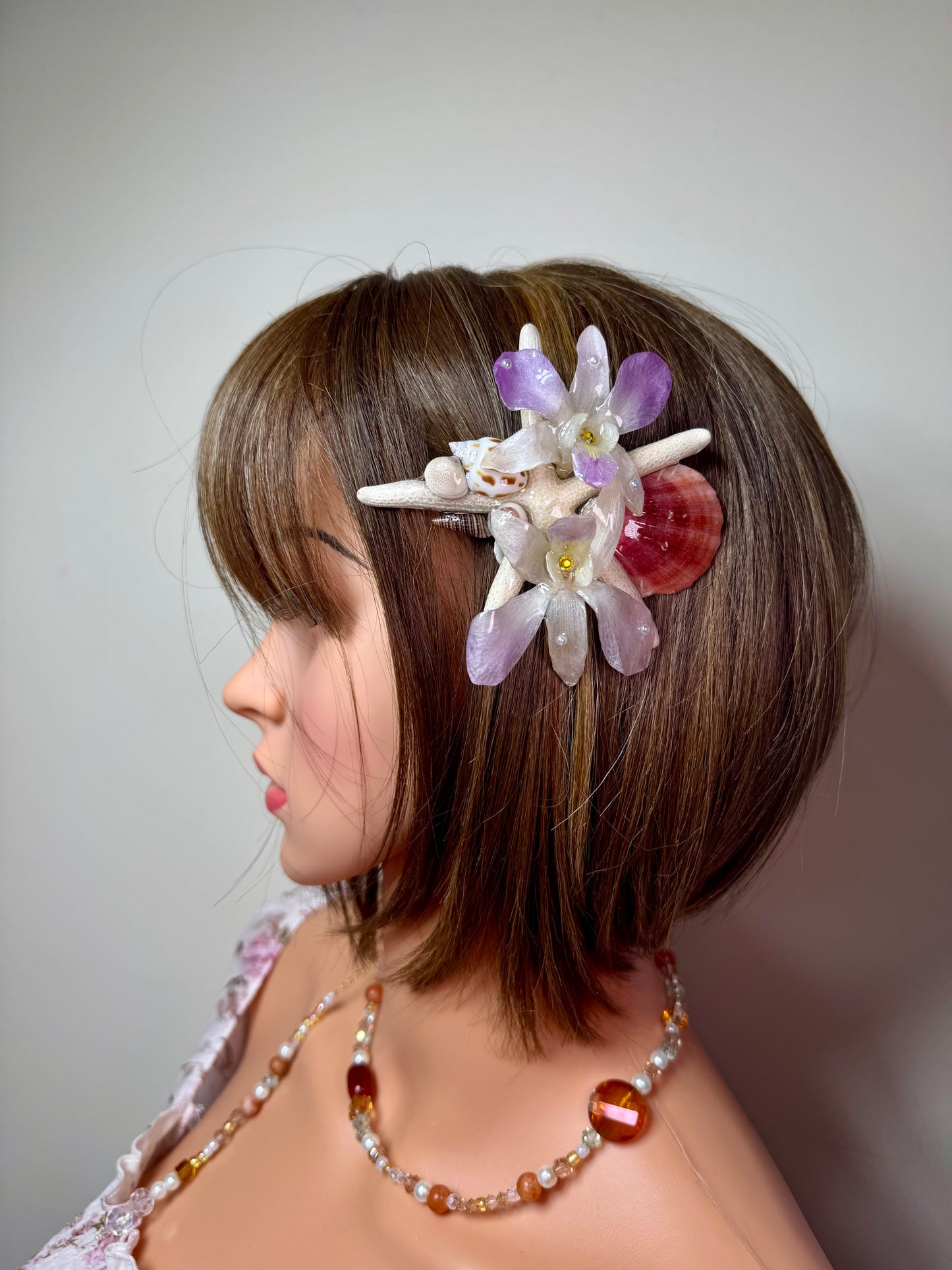 Victoria Real Starfish & Preserved Flower Necklace | Convertible Hair Clip | Handmade Ocean & Botanical Jewelry