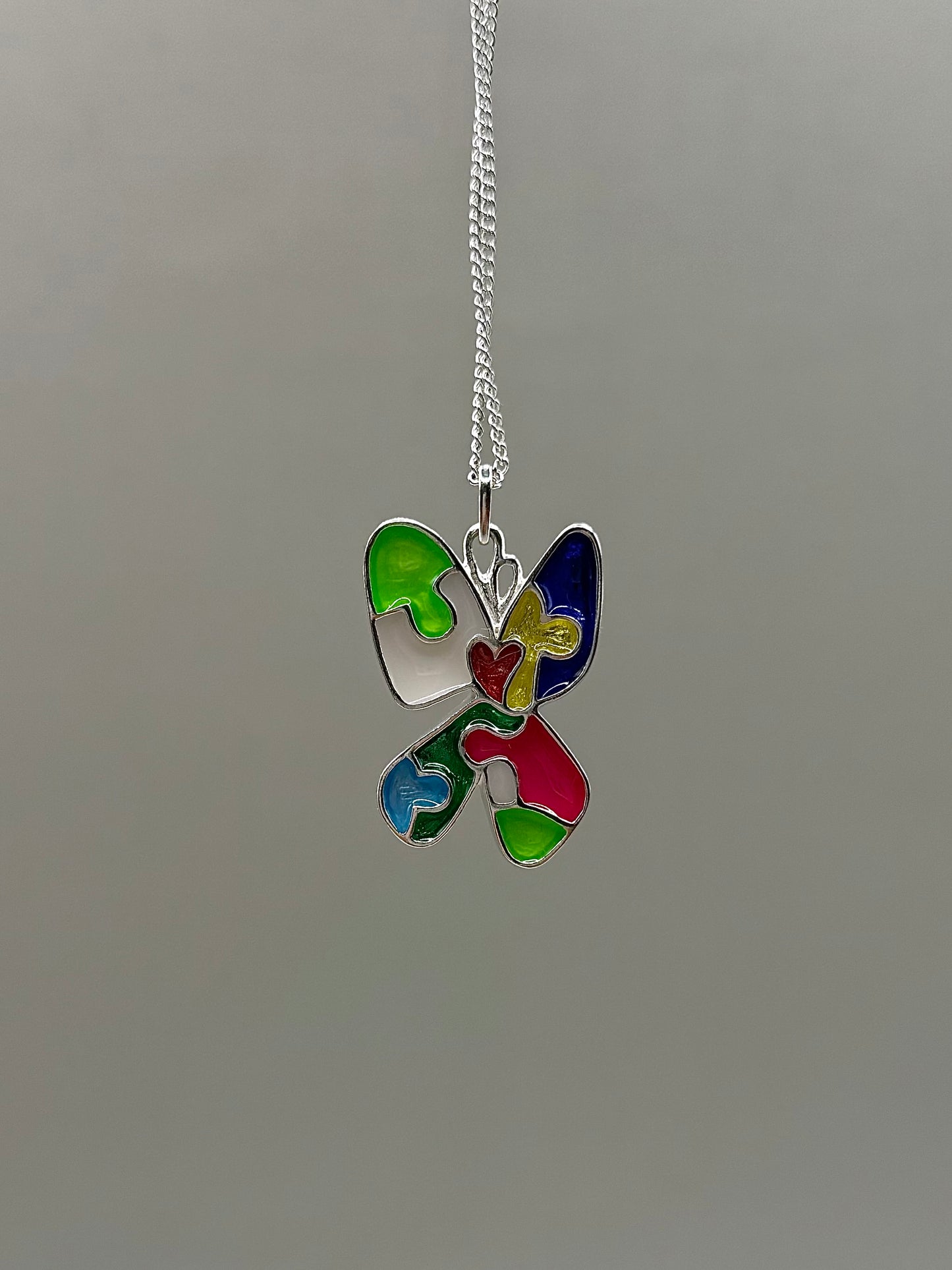 Autism Acceptance Necklace, 925 Sterling Silver, Epoxy Resin