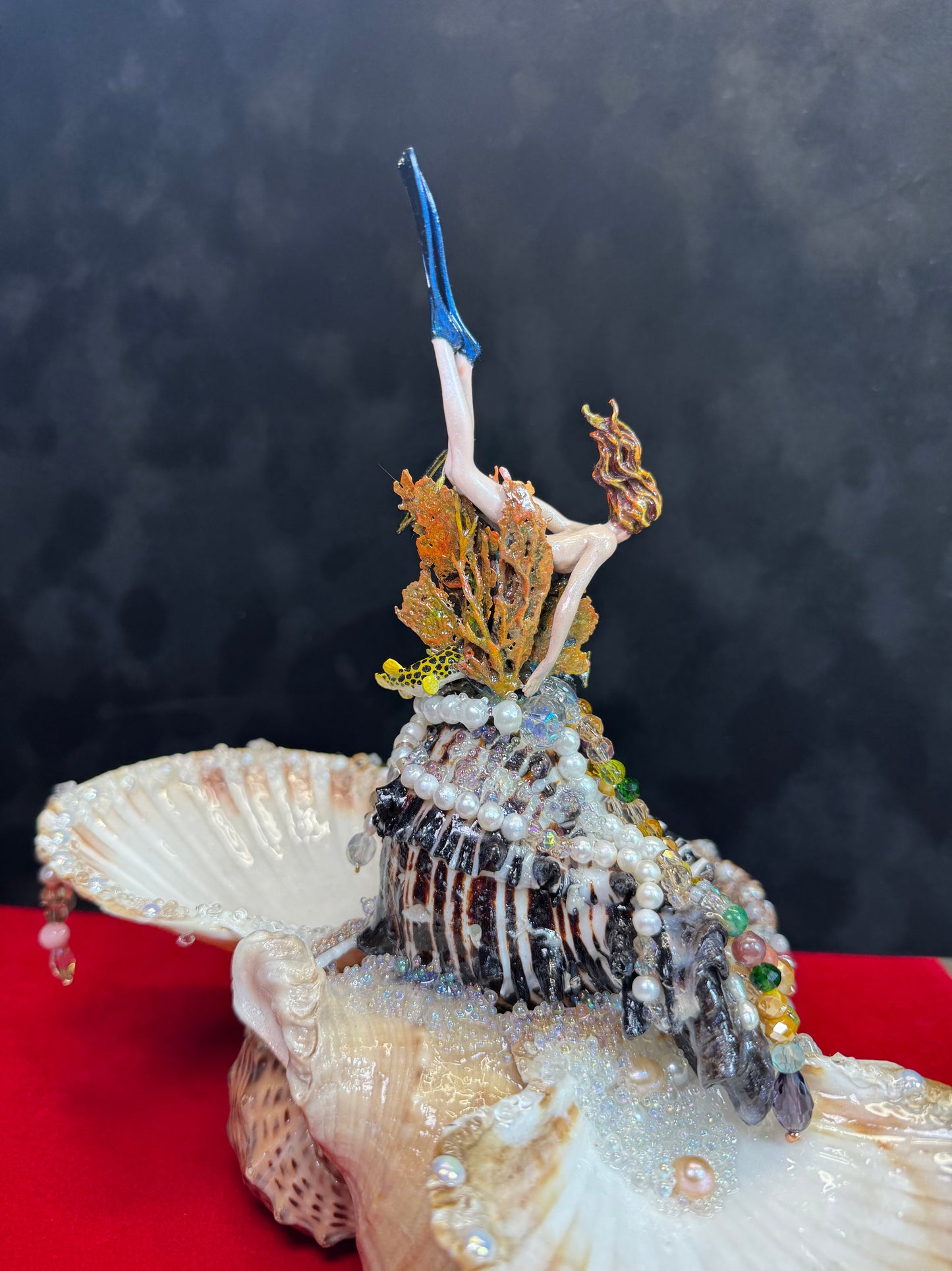 Natural Seashell Jewelry Box | Handmade Coastal Decor with Metal Pieces and Freshwater Pearls