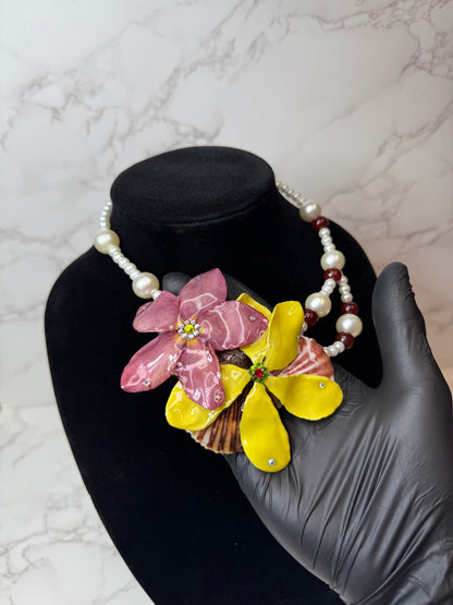 Lina Real Seashell & Preserved Flower Necklace | Handmade Ocean & Botanical Jewelry