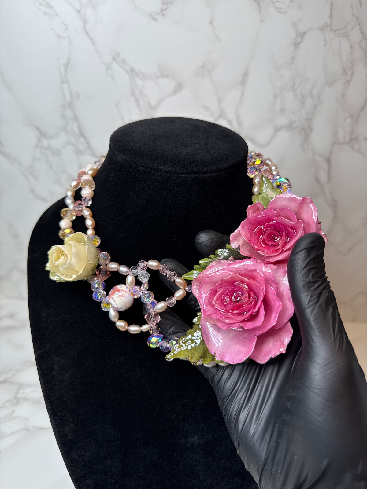 Love Eternal Rose – Real pink Roses in UV Resin & Freshwater Pearl Necklace | Handmade Floral Jewelry | Made in USA