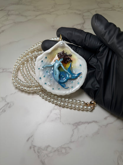 January Blue Mermaid Sea Shell Necklace – Mermaid in Shell with UV Resin