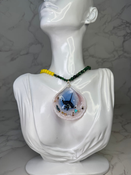 Tiny Manta Ray  Shell Necklace - Encapsulated in Real Shell with UV Resin