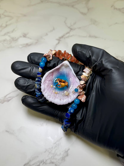 Mini Yellow Sand Crab Handmade Mini Sand Crab Necklace Encapsulated in Real Shell with UV Resin