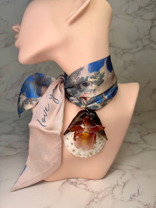 Mini Cattleya Orchid & Twin Shells Necklace