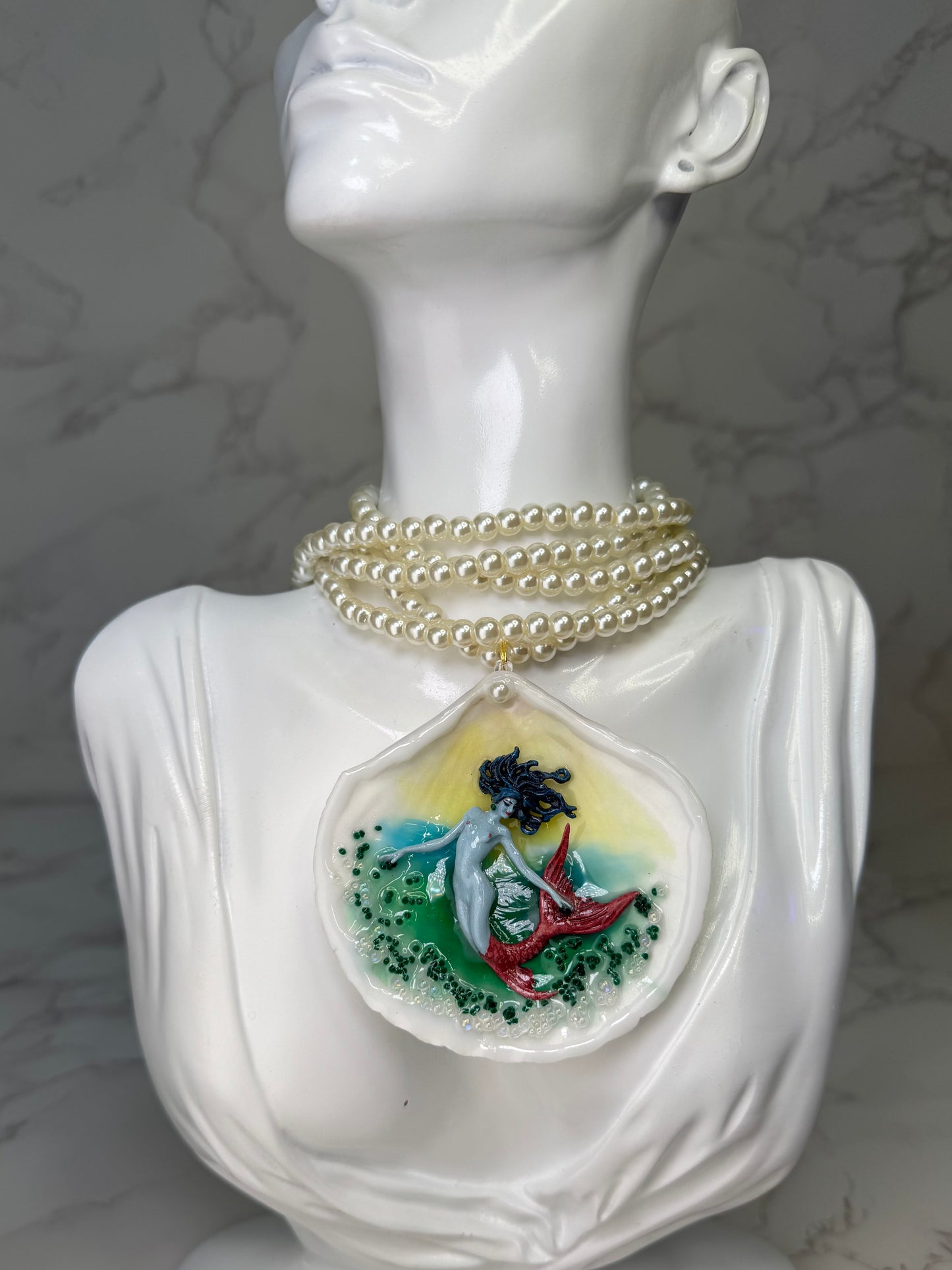 Austra  Mermaid Sea Shell Necklace  – Mermaid in Shell with UV Resin